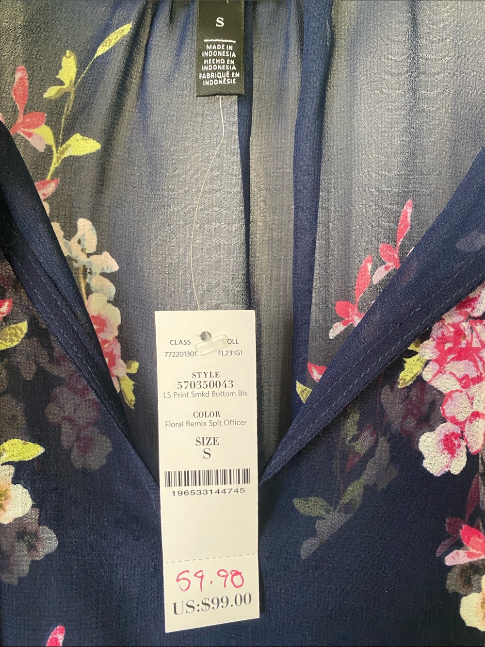 White House Black Market Navy Floral Sheer Blouson - Picture 2 of 9